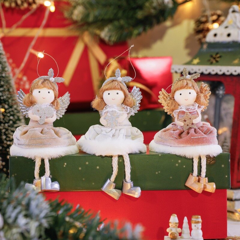 귀여운 소녀 천사 크리스마스 펜던트, 크리스마스 트리 걸이 장식품, 가정용 크리스마스 인형, 어린이 선물, Navidad