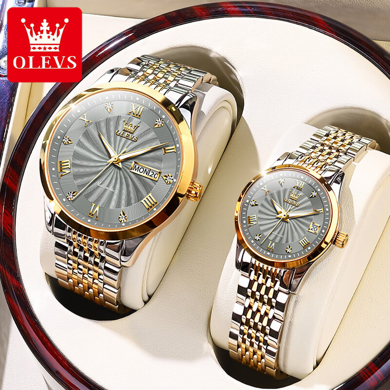 OLEVS coppia orologi automatici meccanici di lusso in acciaio inossidabile impermeabile Cyclone Dial Lovers Watch Set regalo relogio masculino
