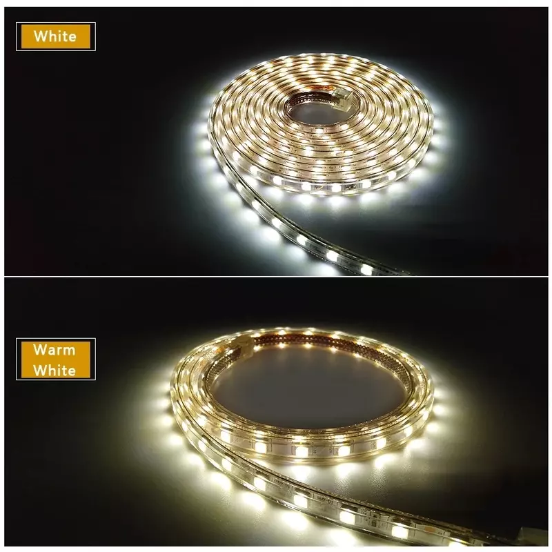 Impermeável LED Strip com EU Plug, luz flexível, lâmpada ao ar livre, fita brilhante, Kitchen Backlight, Decoração, Smd 5050, 220V, 60LEDs