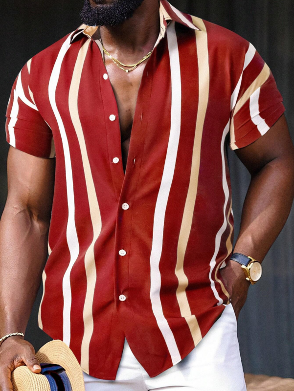 2024 koszula męska odzież letnia w paski graficzne koszule z nadrukiem 3D męskie topy z krótkim rękawem Streetwear luźne Casual koszule hawajskie