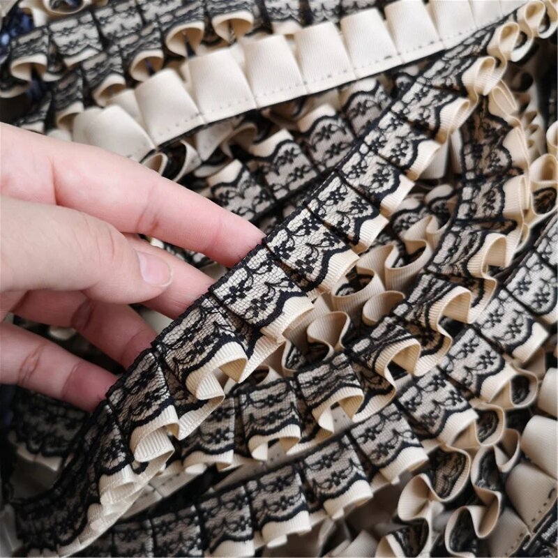 2.5 センチメートルワイドプリーツチュールレースアップリケ綿刺繍サテンリボン襟ネックラインエッジフリルトリム diy の縫製衣服装飾