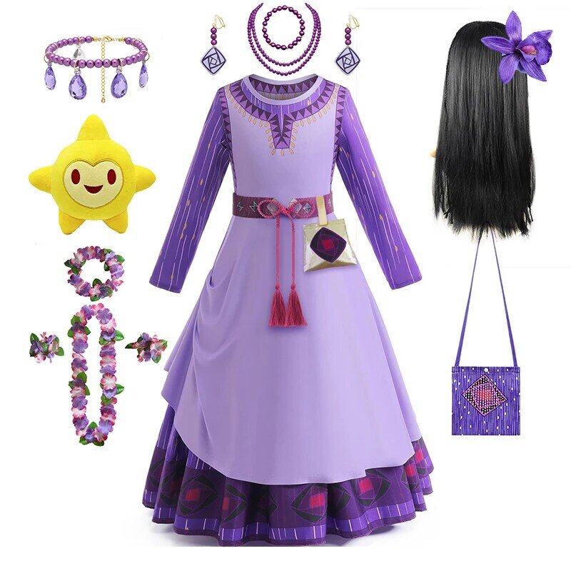 Disney Asha Princess Costume Dress for Kids Girl Fancy Birthday Party Vestidos Carnival Children Cosplay Dress Up 2-10T