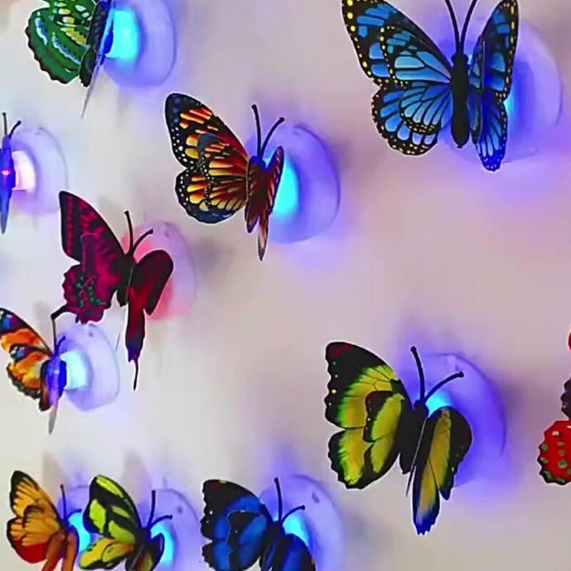 Luces de noche de mariposa de 10 piezas, lámpara de pegatina de pared de mariposa 3D, luminosas Led decorativas para el hogar