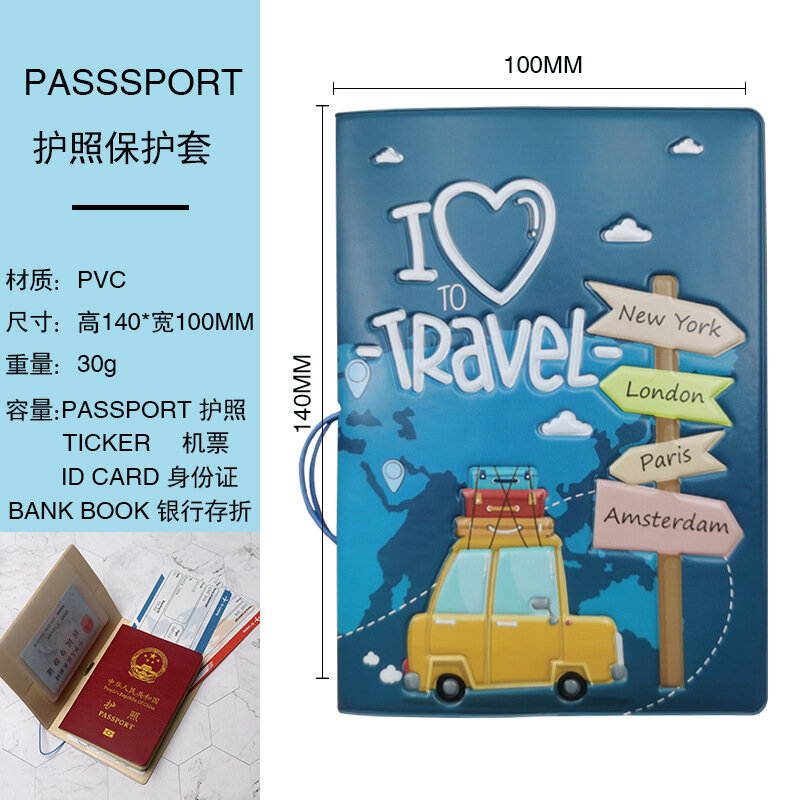Desain baru lucu aksesoris perjalanan tempat paspor PVC 3D cetak kulit pria Travel Paspor penutup tempat kartu ID