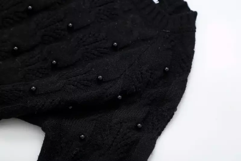 Suéter de punto de manga larga con decoración de perlas artificiales para mujer, jerséis femeninos con cordones y espalda descubierta Vintage, Tops elegantes, nueva moda