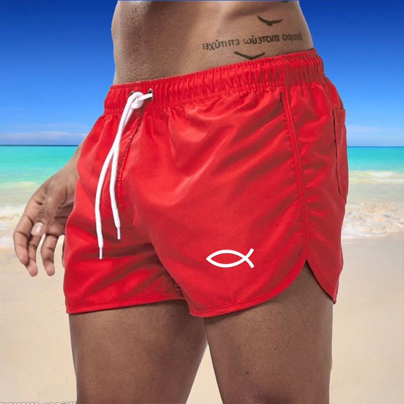 Shorts de atleta masculino, calção esportiva elástica, calção de praia ao ar livre, treino de natação, verão