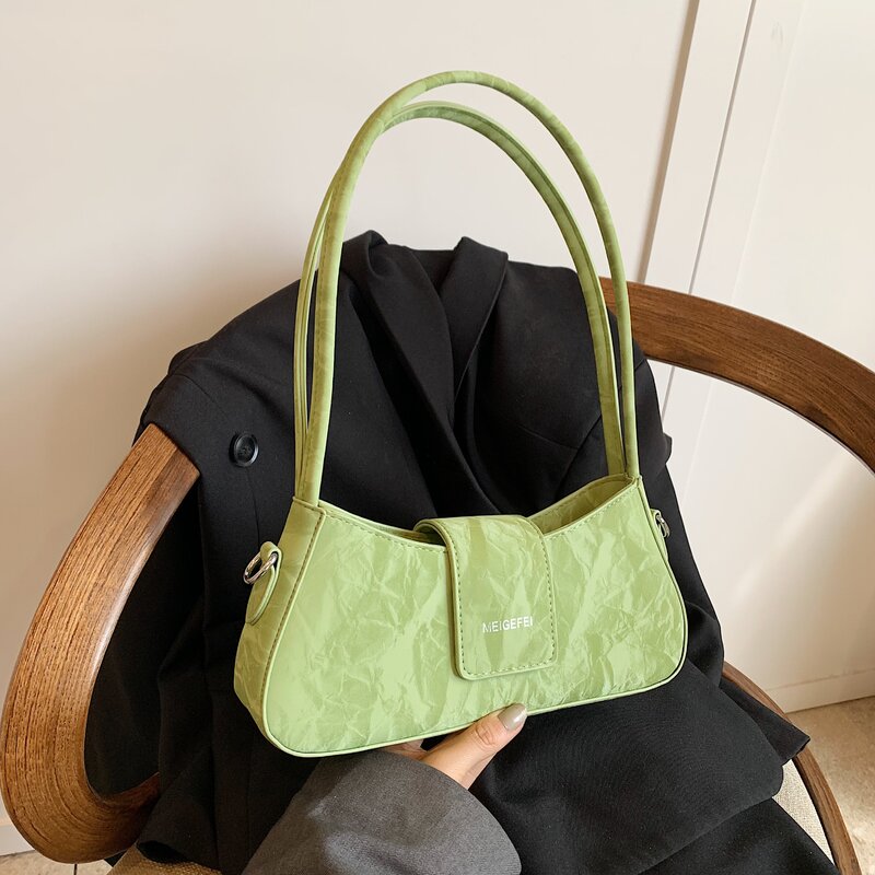 Bolsa de couro PU para mulheres, verde, baguet, axilas, bolsa Shopper, bolsa de qualidade vintage, feminina, crossbody, viagem