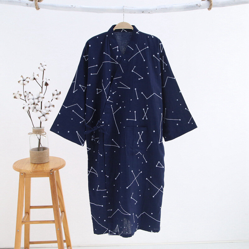 Năm 2022 Nam Mẫu Mới 100% Bông Gạc Cotton Áo Dây Mỏng Rộng Yukata Kimono Nhật Bản Đồ Ngủ Mũ Trùm Đầu Nam Nữ Áo Dây Cổ Chữ V bộ Đồ Ngủ Áo Choàng Tắm