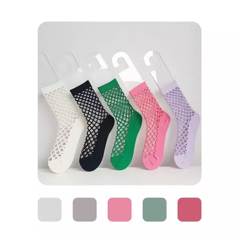 LO-medias de malla Sexy para mujer, calcetines con agujeros de Color sólido, estilo blanco, malla fina transpirable, calcetines de tubo hueco