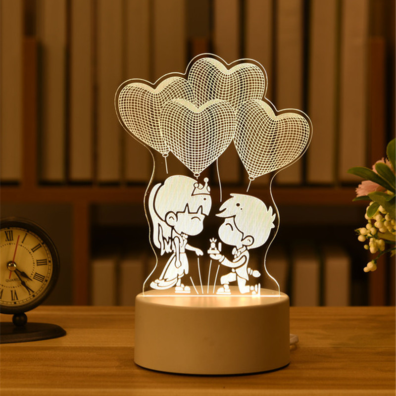 Lámpara 3D acrílica USB LED luces nocturnas, letrero de neón, decoraciones navideñas para el hogar, dormitorio, decoración de cumpleaños, regalos de boda