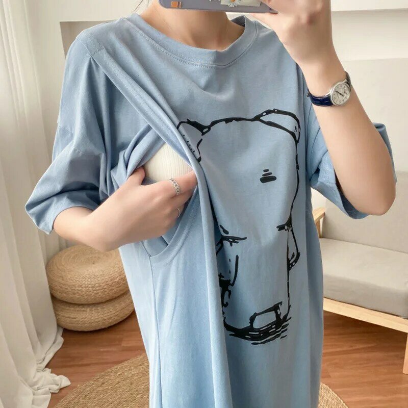 Maternity Dress Breastfeeding Summer For Women Pregnant Nursing Dresses Loose Casual Feeding Clothing Pregnancy Home Clothes