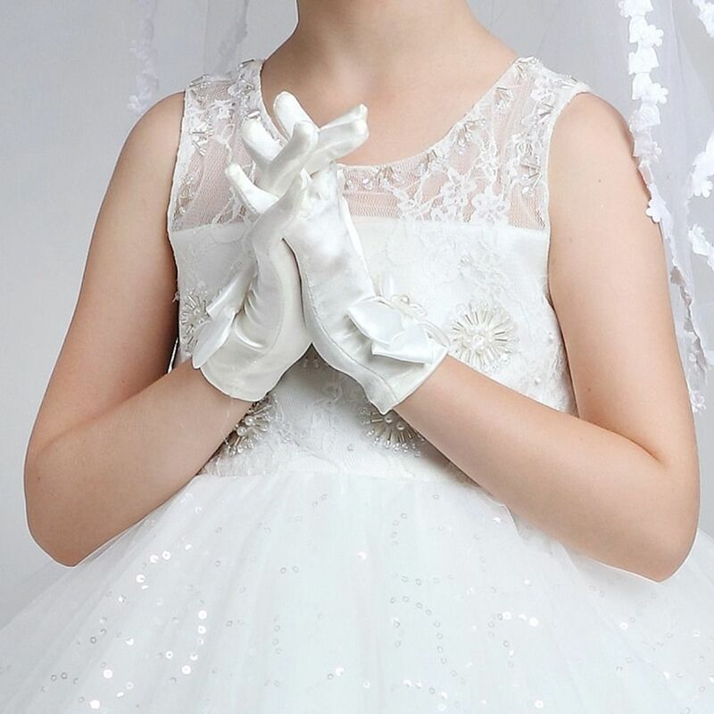 Атласные варежки с блестками для танцев принцессы, перчатки для сцены, перчатки принцессы, Свадебные перчатки с цветами для девочек