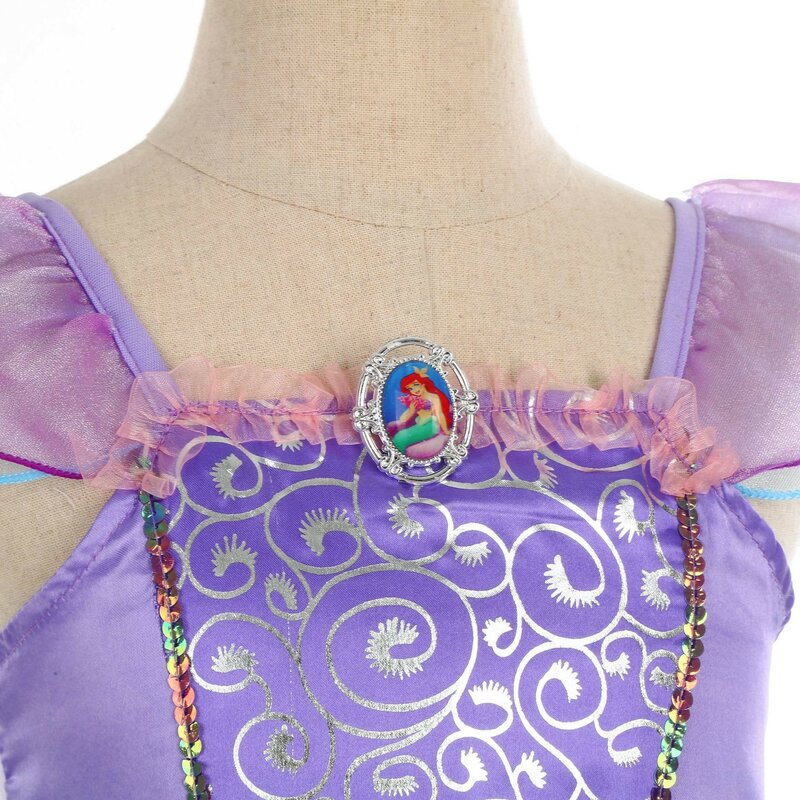 Disney-disfraz de la Sirenita Ariel para niños, vestido Morado para niñas, Cosplay, Carnaval, fiesta de cumpleaños, vestido de sirena