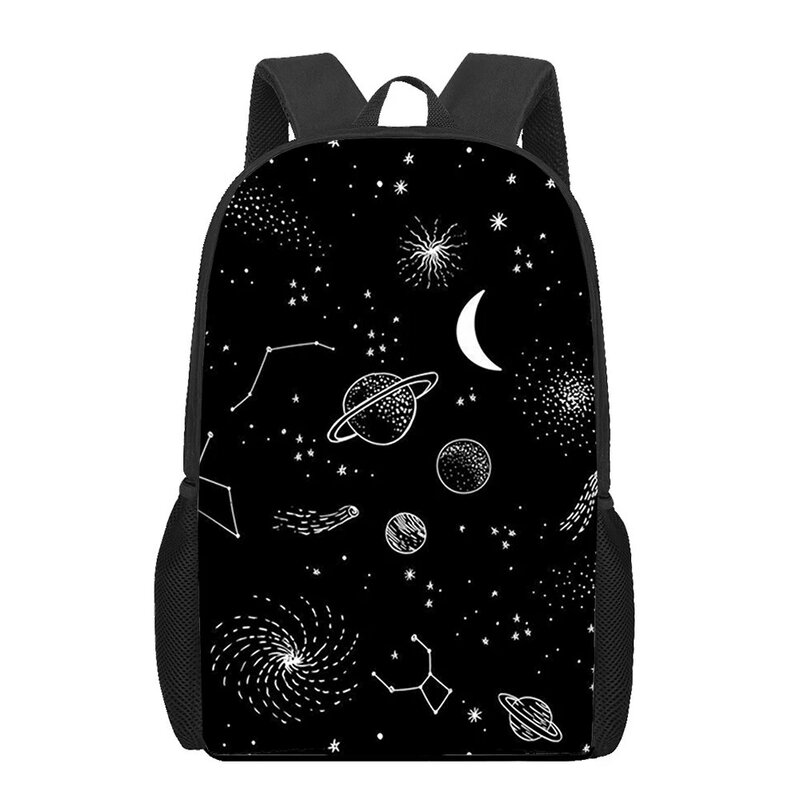 Tas punggung kapasitas besar pria, ransel 16 inci seni butik hitam cetak 3D untuk anak laki-laki remaja TK