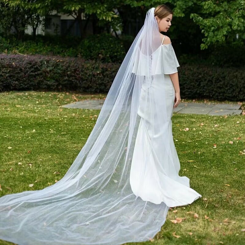 Kerudung pengantin elegan dengan sisir 3 Meter, 1 lapisan/2 lapis/3 lapis putih gading sederhana Aksesori pernikahan kerudung pengantin