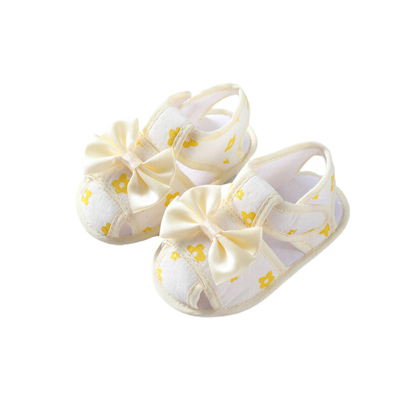 Floral Print Soft Sole Shoes with Big Bow Cutout for Baby Girls - Perfect for Summer Home and Casual Wear