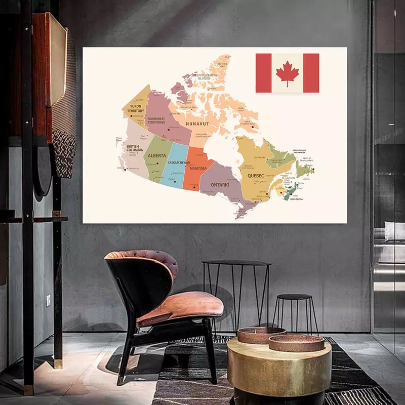 225*150Cm De Canada Politieke Kaart Grote Poster Niet-geweven Canvas Schilderij Klaslokaal Muur Home Decor School levert