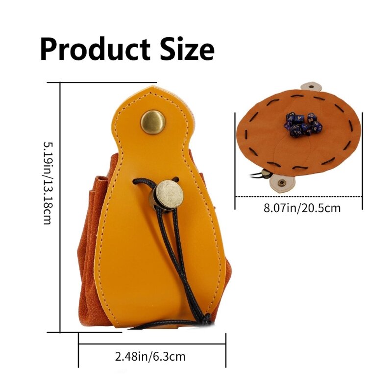 Leather Drawstring Pouch-Portable Coin Purse,Belt Pouch-Dice Bag Storage Bag R66E