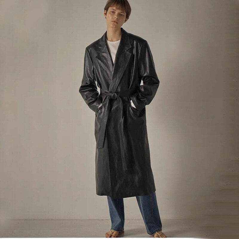 Jaqueta de couro PU com cinto para mulheres, casacos soltos clássicos, moda de rua alta, F @ CA * E PA * ERN 24ss, Y2k