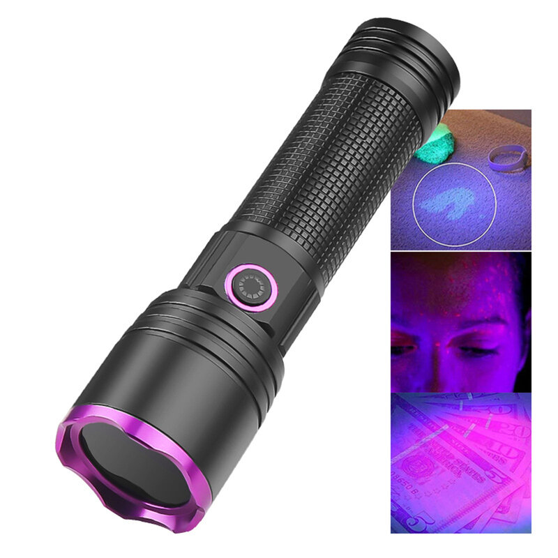 Linterna de luz púrpura LED recargable, potente Detector fluorescente, 10W, 365nm