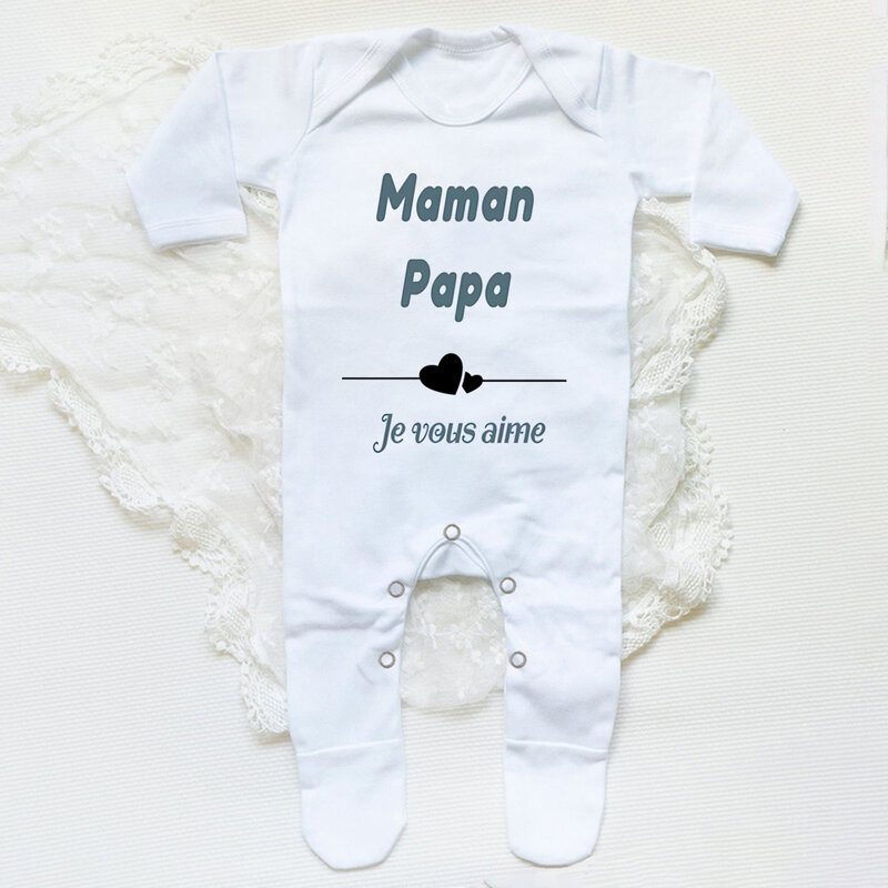 Mama Papa I Love You Brief Print Baby Slaappak Zacht Casual Comfy Lange Mouw Pasgeboren Romper Familie Feest Babys Kleding