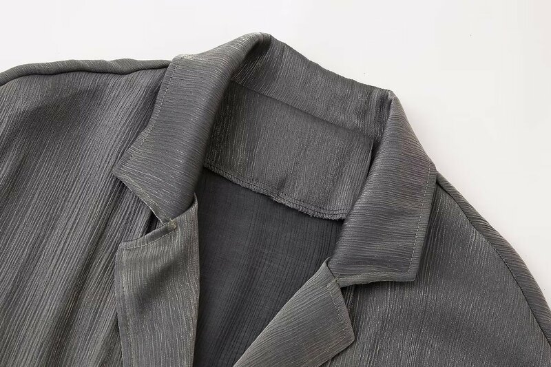 Abrigo de manga larga con cordones para mujer, traje holgado con efecto arrugado, Top elegante y pantalones, Estilo Vintage, a la moda, novedad de 2024