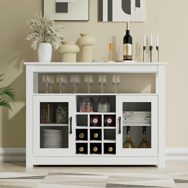 Wine Liquor Bar Buffet Cabinet, Buffet Sideboard, Freestanding Buffet Storage Cabinet with Removable Wine Rack and Glass Doors f