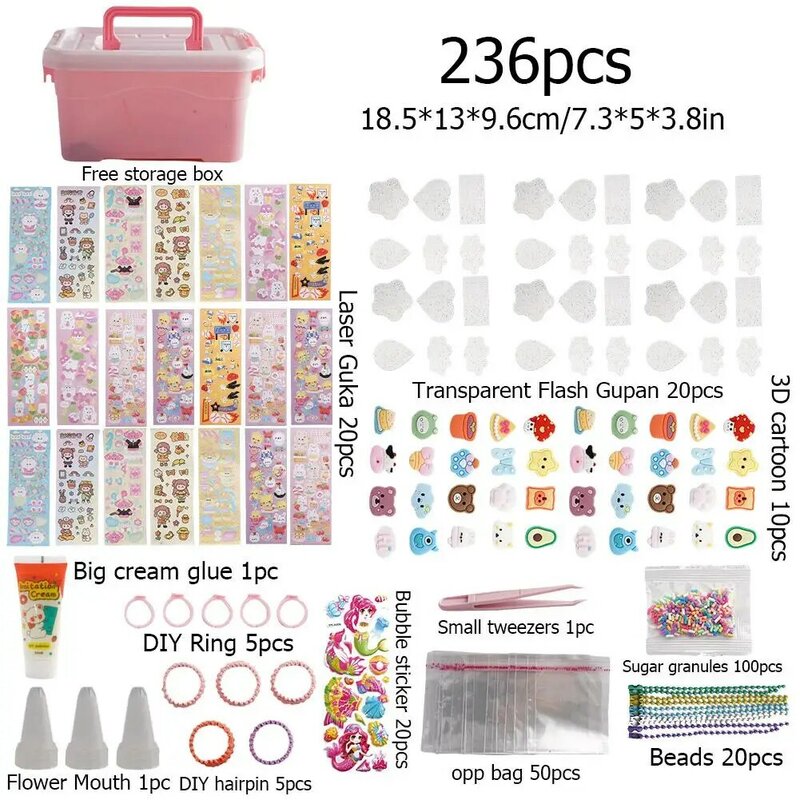 Set stiker Guka lem krim untuk anak perempuan dan anak-anak, mainan Guka Gupan bahan akun tangan, kotak hadiah buatan tangan DIY