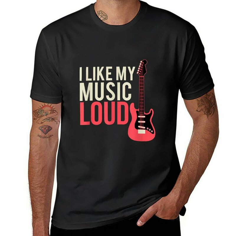 Camiseta masculina de guitarra alta I Like My Music, vestuário inspirado, roupas estéticas, tamanho grande personalizável, camiseta de manga curta