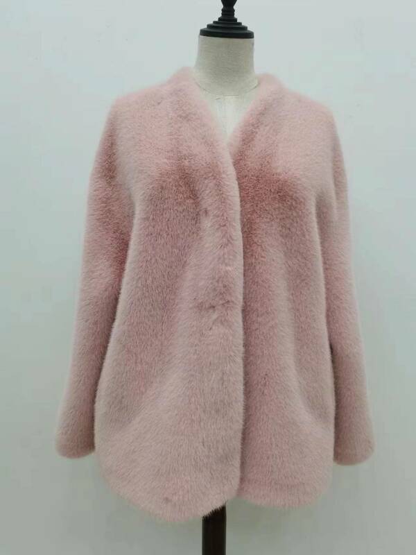 Manteau en fourrure de vison artificielle pour femme, fourrure de luxe, col en V, optique thermique, peluche, haute qualité, hiver