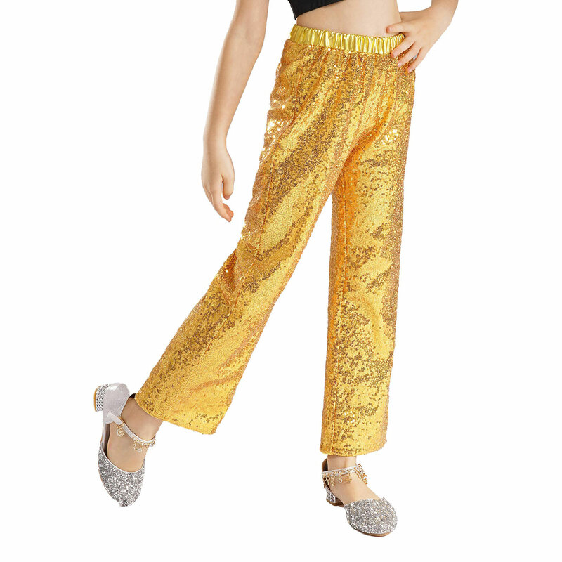 Модные детские брюки для девочек в стиле хип-хоп с блестками для джазовых танцев, эластичный пояс, свободные брюки для телефона, костюм для выступлений и представлений