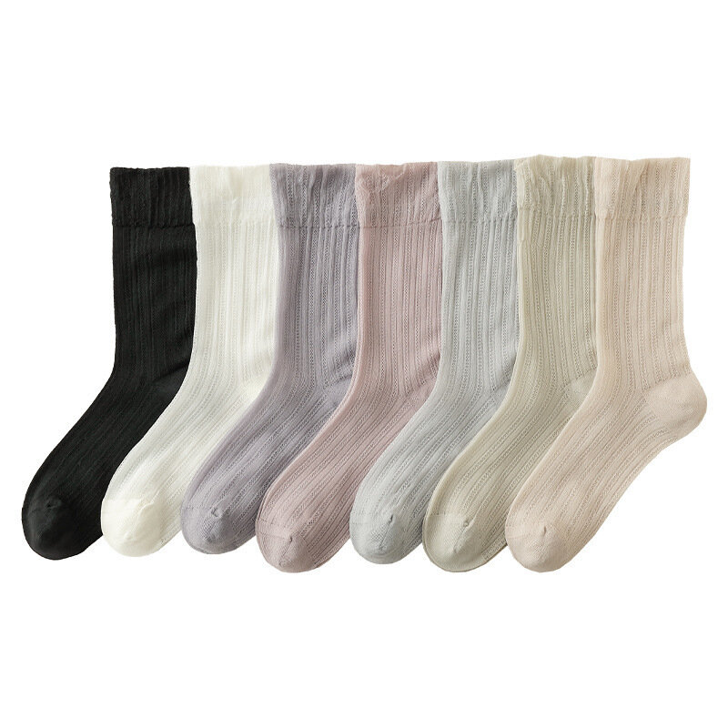 Summer thin ice socks women's black and white long jk socks Japanese mid-tube socks ultra thin sweat wicking stockings