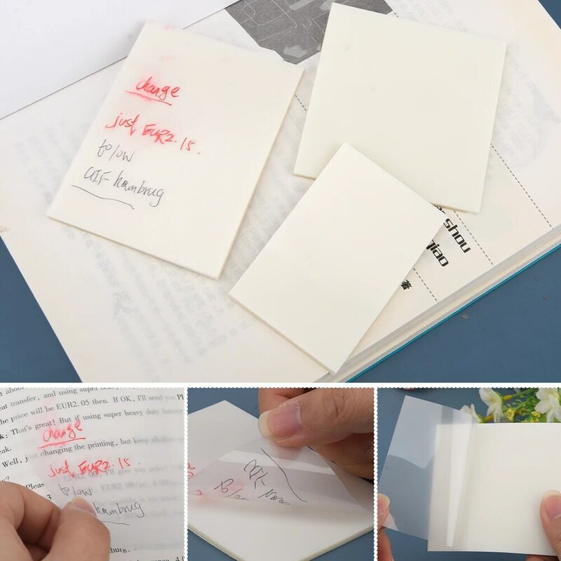 3 pezzi Memo traslucido impermeabile taccuini Planner studiare dimensioni assortite Self Stick lettura scuola scrivibile promemoria rimovibile