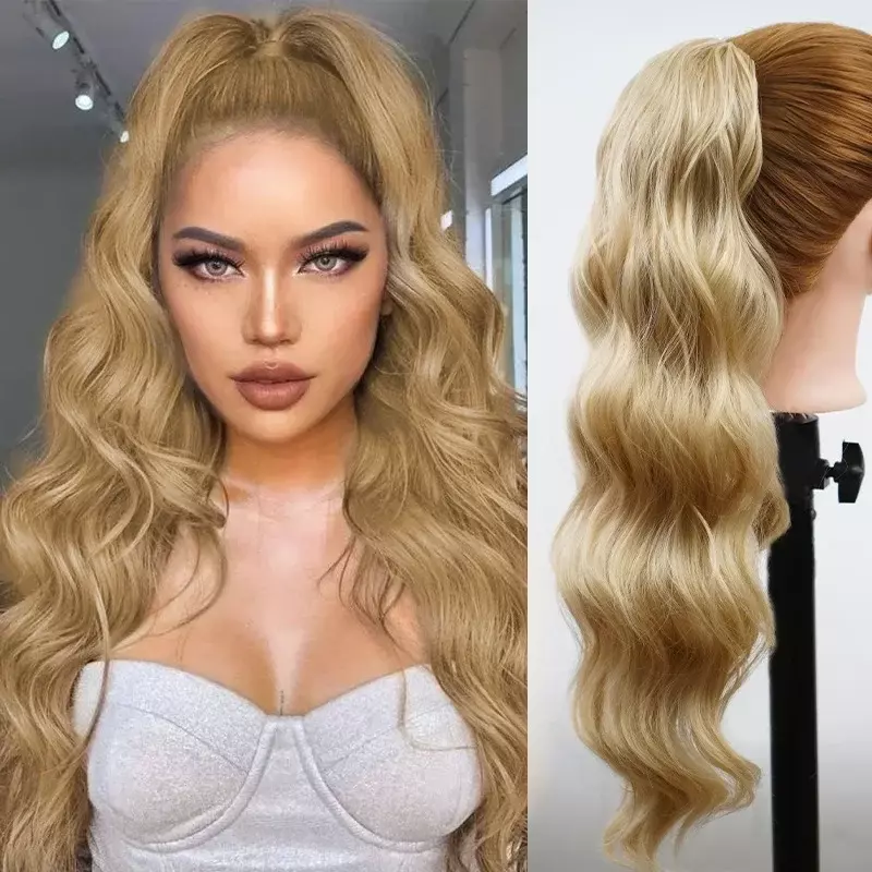 Synthetic Natural Wave Ponytail Hair for Women Long Body Wave Drawstring Fake Ponytail Extension Ombre Synthetic Curly Fake Tail