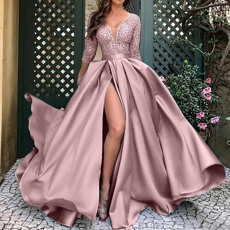 Sexy V Neck Open Chest Women Fashion Dresses Big Swing Sexy Long Dress Trailing Party Evening Dress Special Party Dress Vestidos