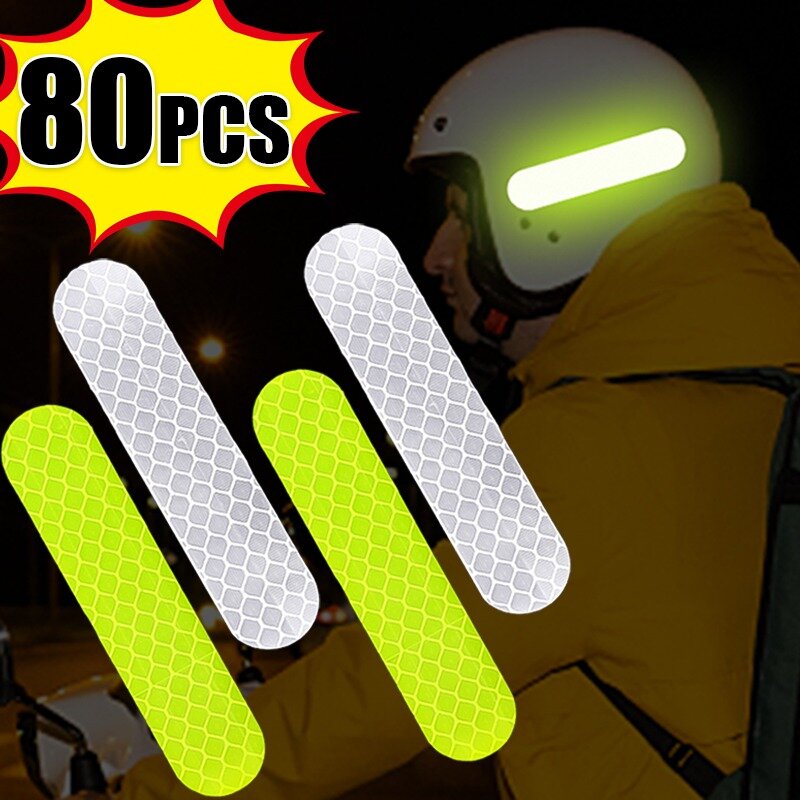 80-10PCS Helmet Safety Warning Reflective Stickers Strip Waterproof High Visibility Reflector Tape For Night Riding Walking Car