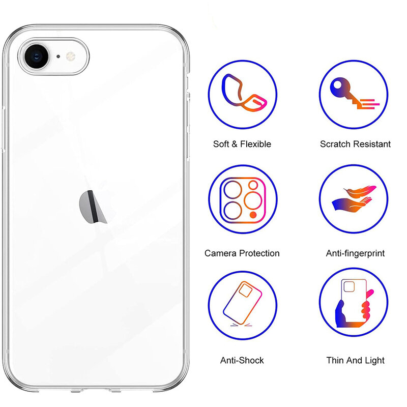 Casing Lunak Silikon Bening Kualitas Tinggi untuk iPhone SE 2022 2020 7 8 Casing Sampul Belakang Ultra Tipis Universal untuk Apple iPhone SE2 SE3