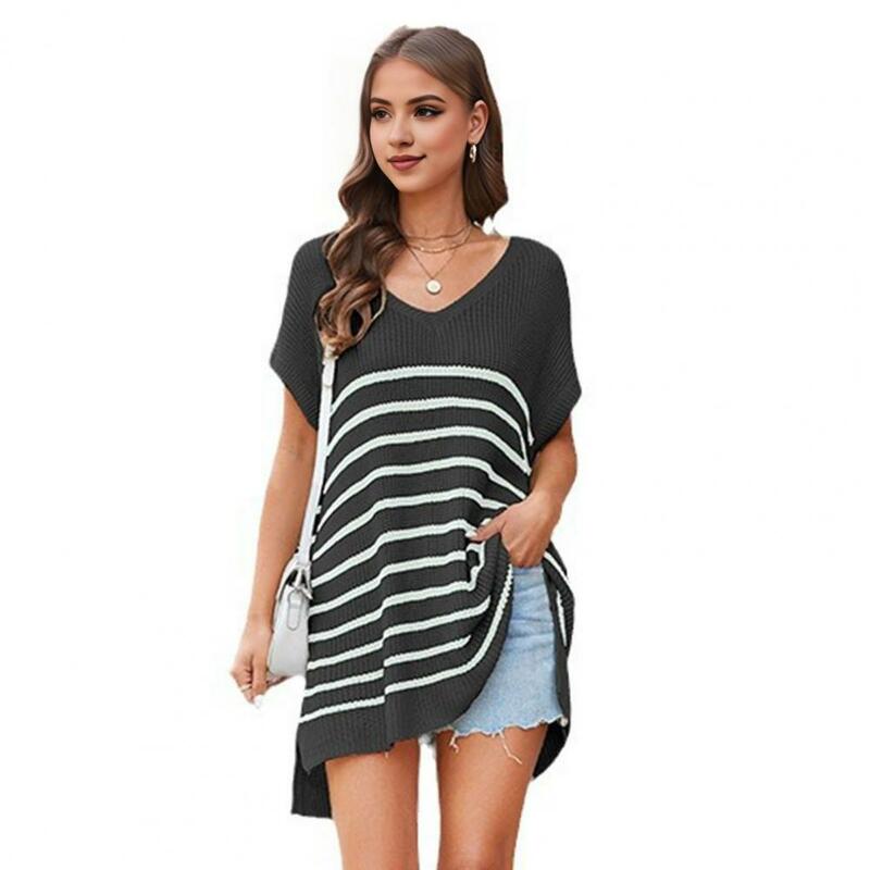 Damen Strick oberteile stilvolle Damen T-Shirt-Kollektion mit V-Ausschnitt lässige Sommer oberteile locker sitzende T-Shirts Strick blusen für eine schicke Garderobe