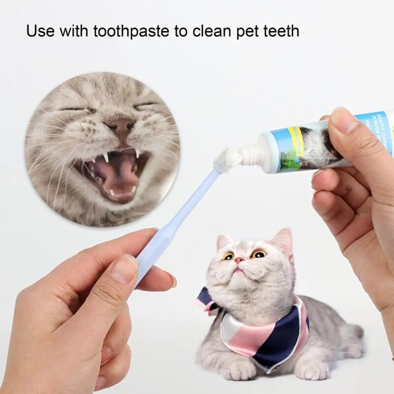 超柔らかいナイロン製のペットの歯ブラシ,口腔洗浄,360度,猫の顔の掃除,黒い頭