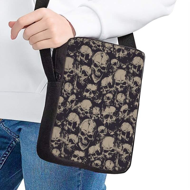 Jackherelook estilo escuro crânio padrão crossbody saco para meninos saco de almoço adolescentes meninas mensageiro sacos de moda saco de ombro diário