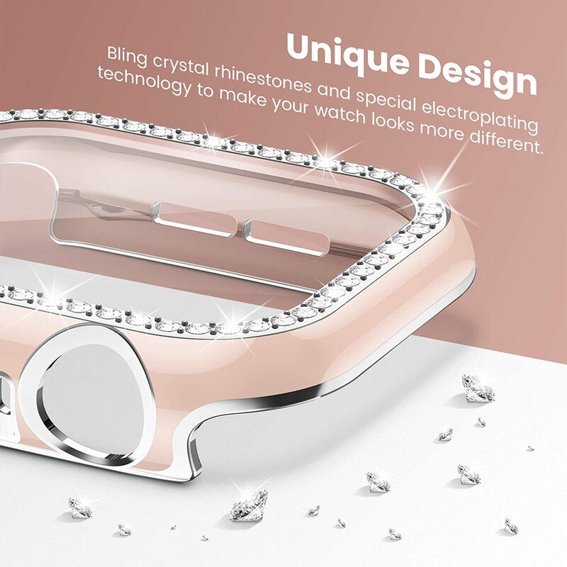 Vetro + Cover per Apple Watch Case 45mm 44mm 41mm 40mm 38 42mm Bling Diamond bumper + Screen Protector iwatch series 9 8 7 5 6 4 SE