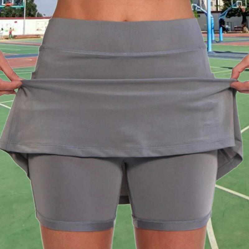 กีฬากระโปรงกางเกงกางเกงขาสั้นผู้หญิงฤดูร้อนกระเป๋าสไตล์ A-Line ปลอมสองชิ้นกางเกงขาสั้น