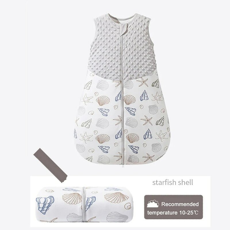Starfish Shell Print Vest Style Baby Sleepsack, saco de dormir, cobertor, duplo sentimento suave, outono, 1.5Tog, 3 a 24 meses