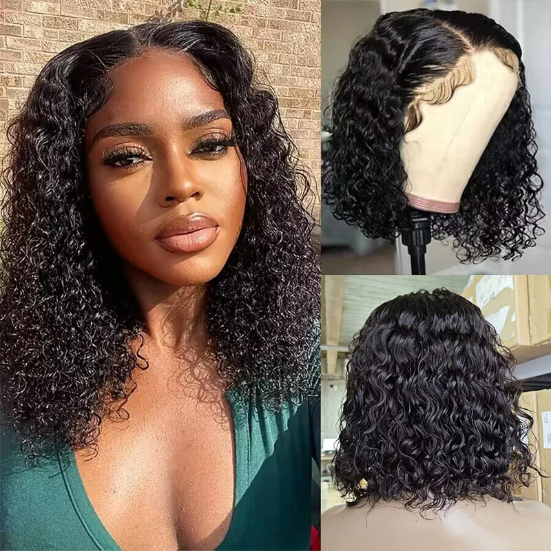 Short Water Wave Wigs Glueless Wigs  Pre Cut 4x4 Lace Wig Natural Wave Curly Human Hair Wig For Women