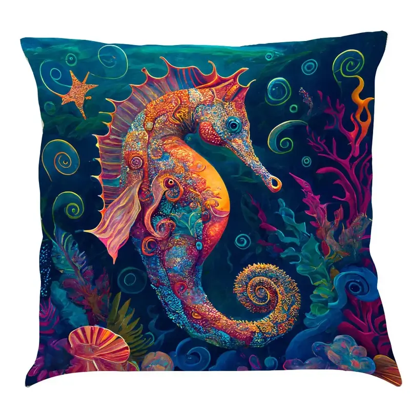 Starfish Crab Print Pillow Cover Home Sofa Chair Decorative Pillow Case Watercolor Ocean Theme Pillowcase