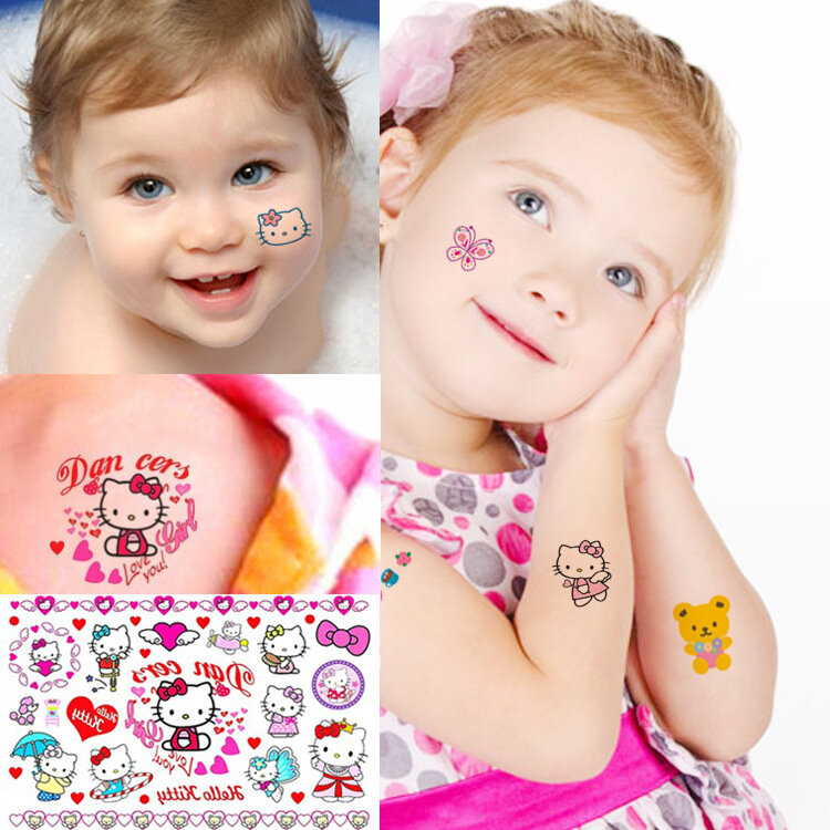 Kawaii Sanrio Hello Kitty Tattoo Stickers Kt Cat Waterproof Sticker Cartoon Decals Girl Birthday Gift Fake Taty Children Toys