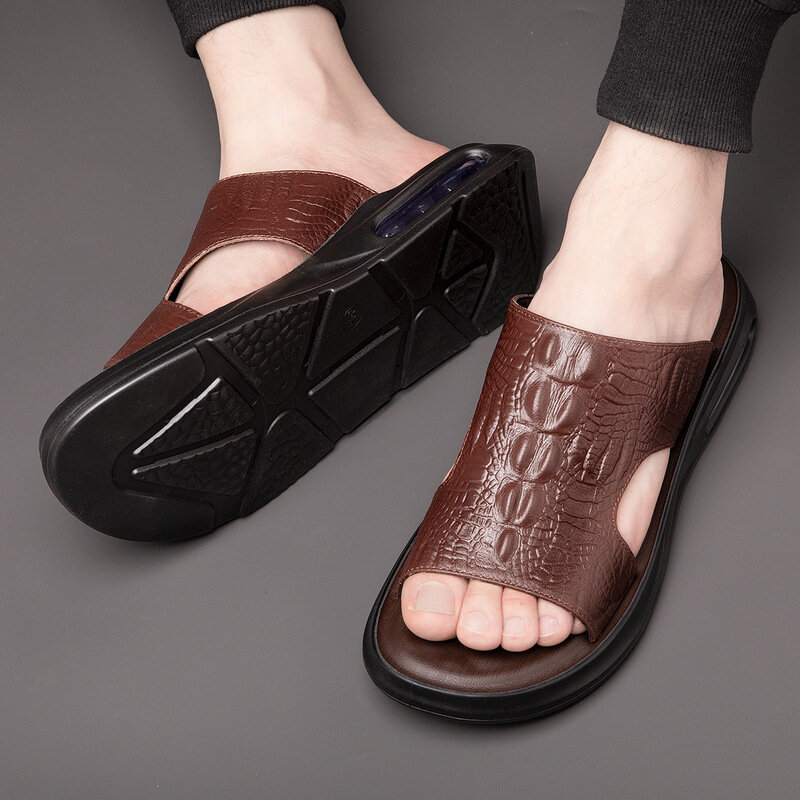 Pantoufles d'été en cuir pour hommes, sandales en cuir microcarence, coordonnantes, chaussures de rue de qualité, pantoufles de loisirs légères pour hommes
