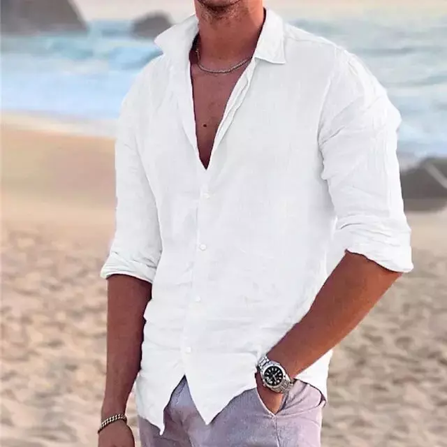 Chemise en lin 2023 coton pour homme, t-shirt décontracté, t-shirt à manches longues, été, automne, vacances à la plage, haute qualité, 100%