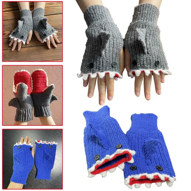 ถุงมือถักไหมพรมแบบเต็มนิ้วครึ่งนิ้วถุงมือครึ่งนิ้วการ์ตูนฤดูหนาว I9F2คริสต์มาส