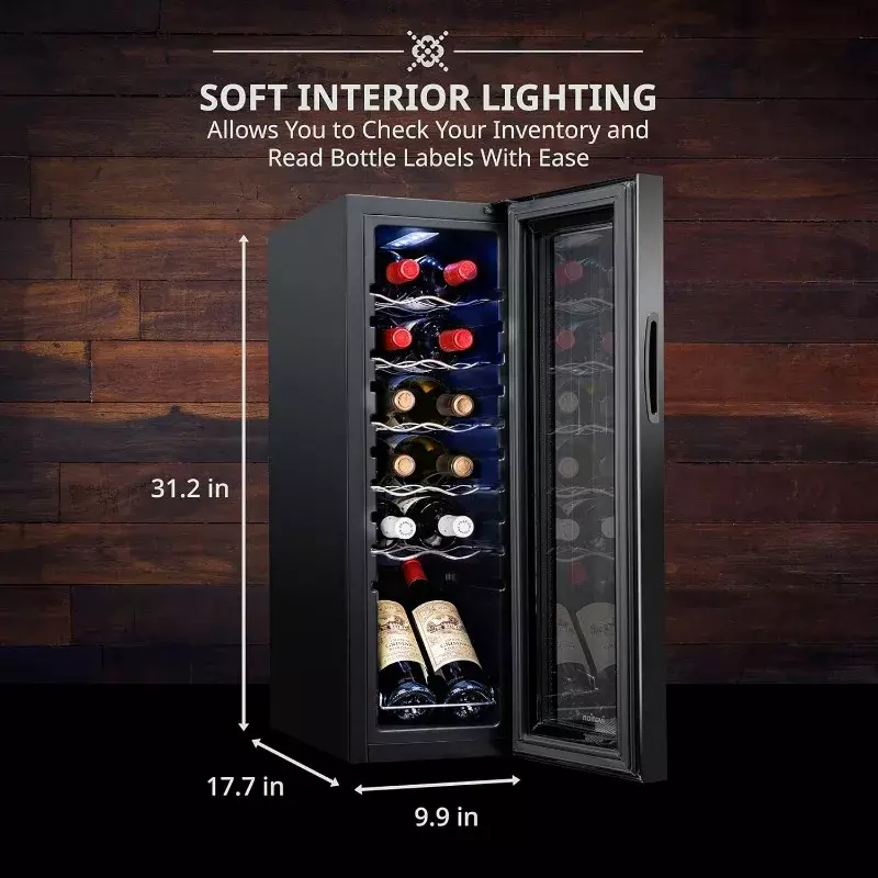 مبرد نبيذ Ivation مع قفل ، ضاغط 12 زجاجة ، كبير قائم بذاته ، 41f-64f ، تحكم رقمي في درجة الحرارة ، باب زجاجي